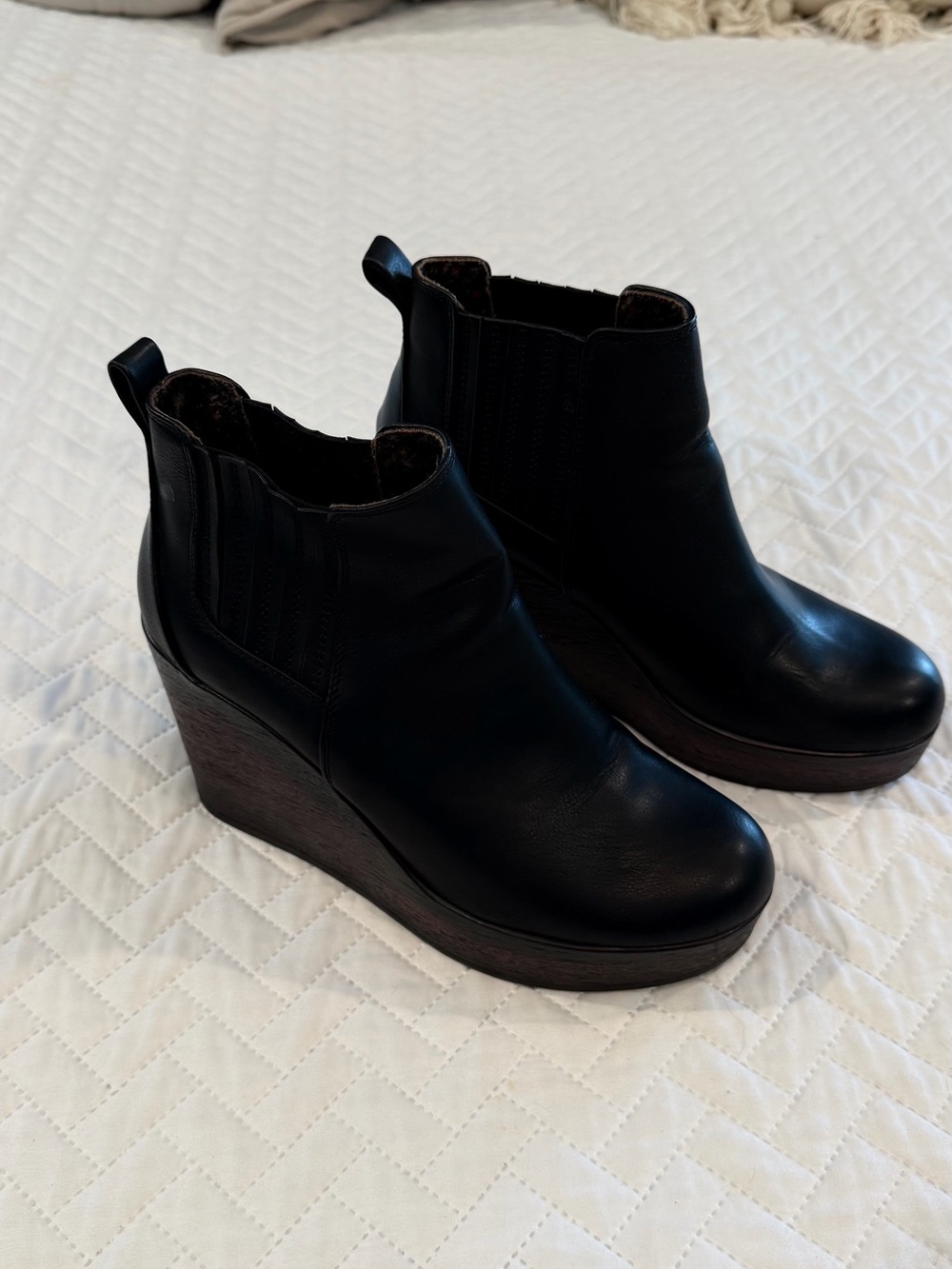 boc Black Leather Wedge Ankle Booties